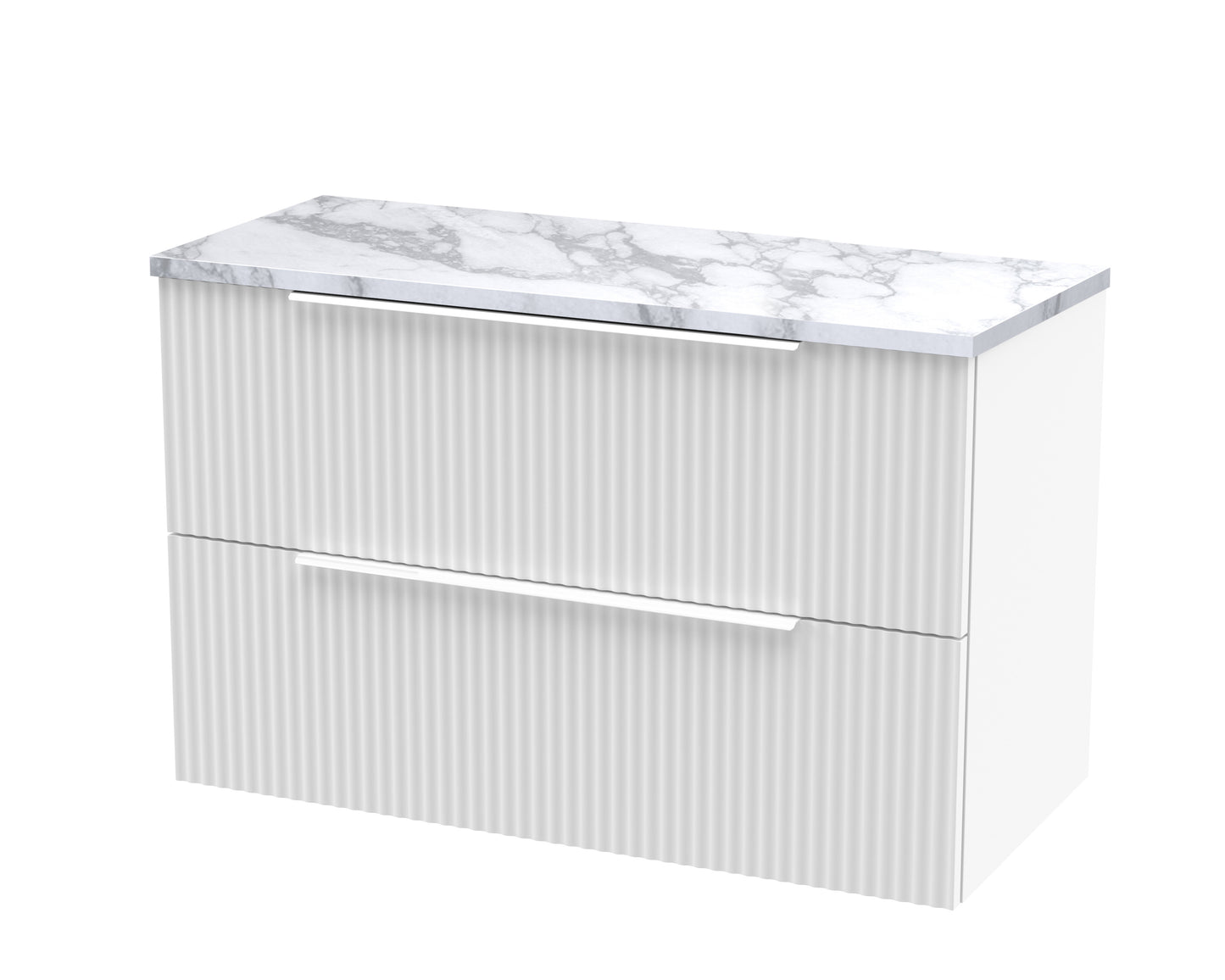 Hudson Reed Fluted 800mm Satin White Wall Hung 2-Drawer Vanity Unit With Laminate Worktop