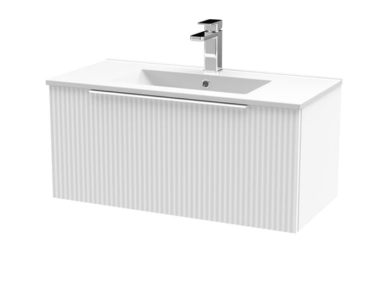 Hudson Reed Fluted 800mm Wall Hung Single Drawer Vanity With Ceramic Basin