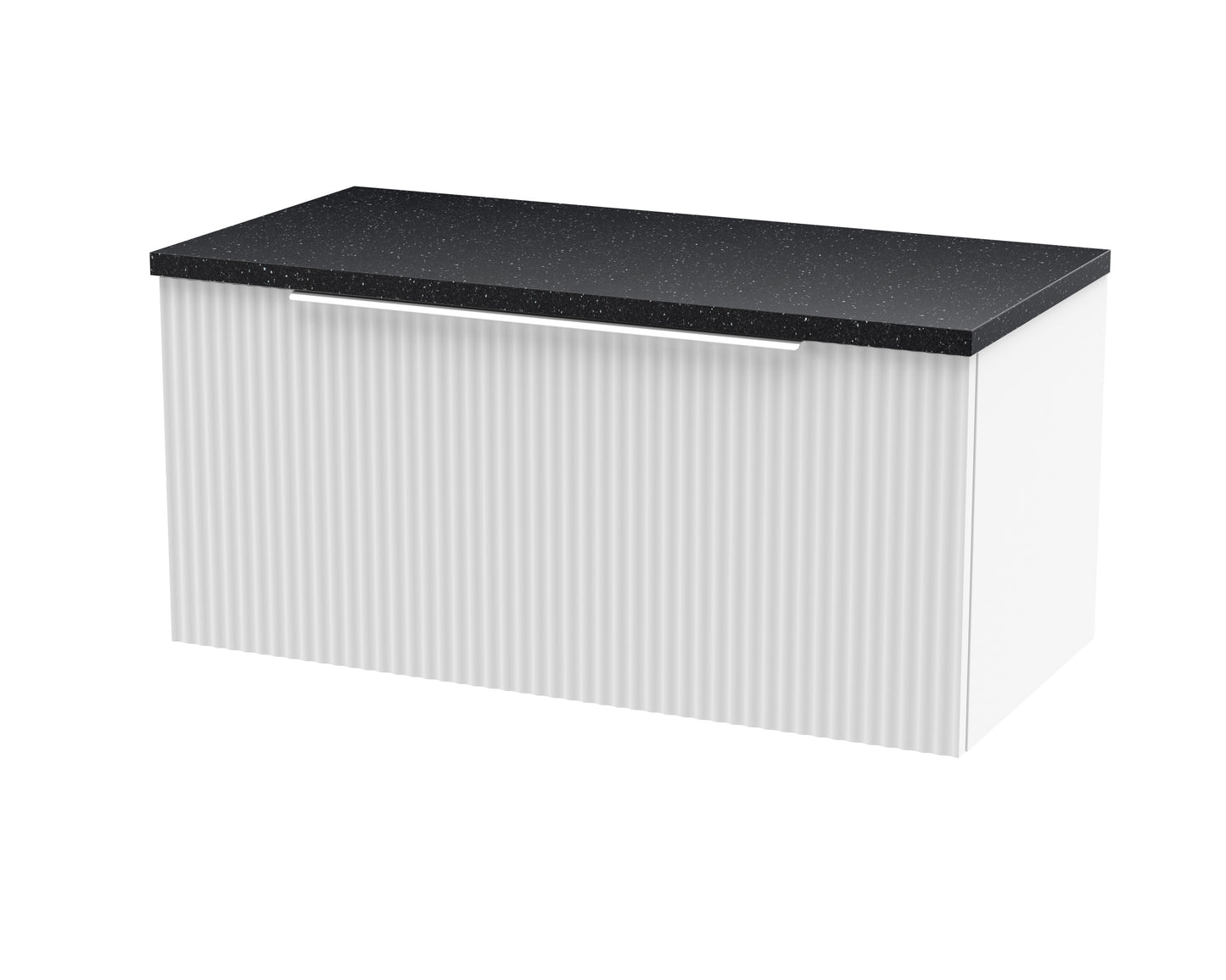 Hudson Reed Fluted 800mm Satin White Wall Hung Single Drawer Vanity Unit With Laminate Top