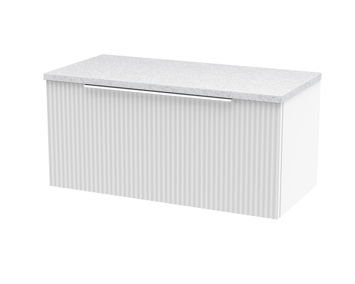 Hudson Reed Fluted 800mm Satin White Wall Hung Single Drawer Vanity Unit With Laminate Worktop