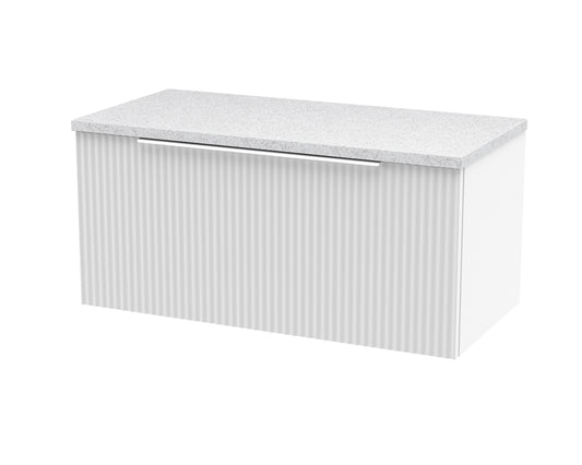 Hudson Reed Fluted 800mm Satin White Wall Hung Single Drawer Vanity Unit With Laminate Worktop