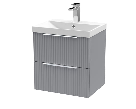 Hudson Reed Fluted 500mm Wall Hung Satin Grey 2-Drawer Vanity Unit with Thin-Edge Basin
