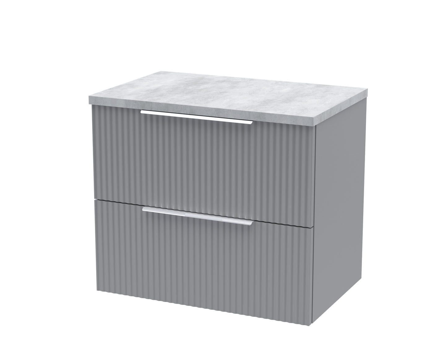 Hudson Reed Fluted 600mm Satin Grey Wall Hung 2-Drawer Vanity Unit with Laminate Top