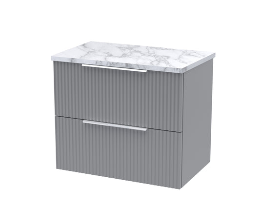 Hudson Reed Fluted 600mm Wall Hung 2-Drawer Vanity Unit With Laminate Worktop