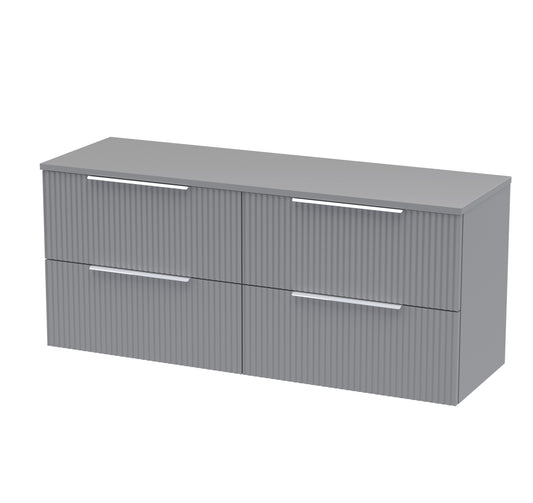 Hudson Reed Fluted 1200mm Satin Grey Wall Hung 4-Drawer Vanity With Worktop