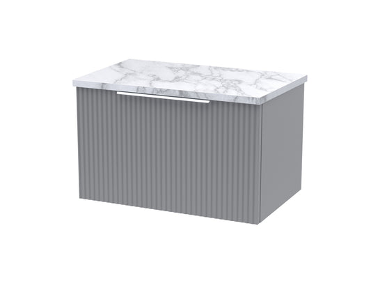 Hudson Reed Fluted 600mm Satin Grey Wall Hung Single Drawer Vanity Unit With Laminate Worktop
