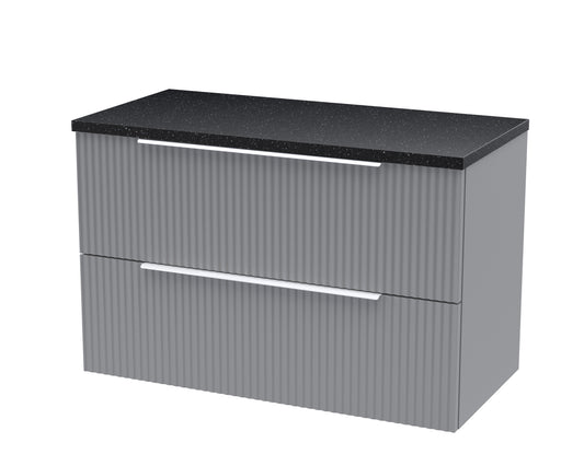 Hudson Reed Fluted 800mm Satin Grey Wall Hung 2-Drawer Vanity Unit With Laminate Top