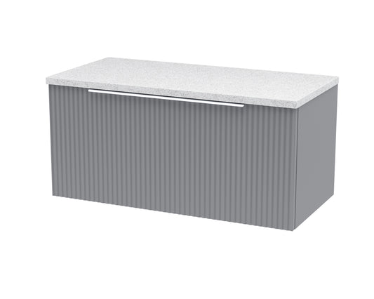 Hudson Reed Fluted 800mm Satin Grey Wall Hung Single Drawer Vanity Unit With Laminate Top