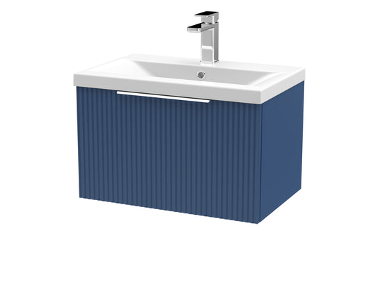 Hudson Reed Fluted Satin Blue 600mm Wall Hung Single Drawer Vanity Unit With Basin