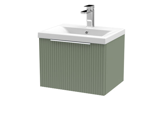 Hudson Reed Fluted 510mm Satin Green Wall Hung Single Drawer Vanity Unit With Basin