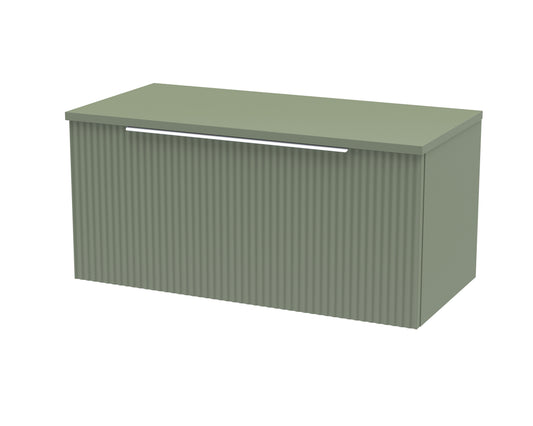 Hudson Reed Fluted 800mm Satin Green Wall Hung Single Drawer Vanity With Worktop