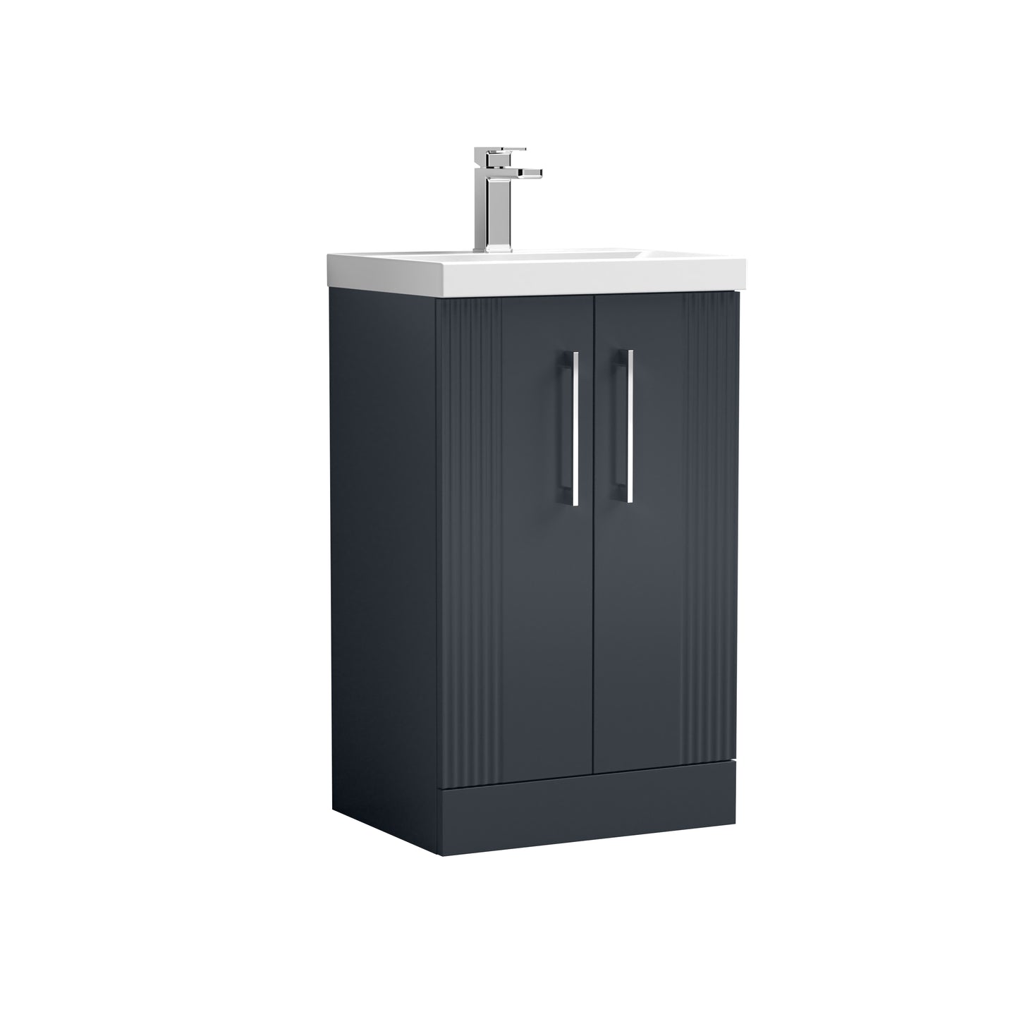 Nuie Deco 500mm Soft Black Floor Standing 2 Door Vanity Unit & Basin With Chrome Handles
