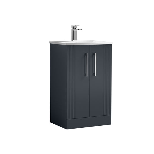 Nuie 500mm Soft Black Floor Standing 2-Door Vanity Unit With Basin With Chrome Handles