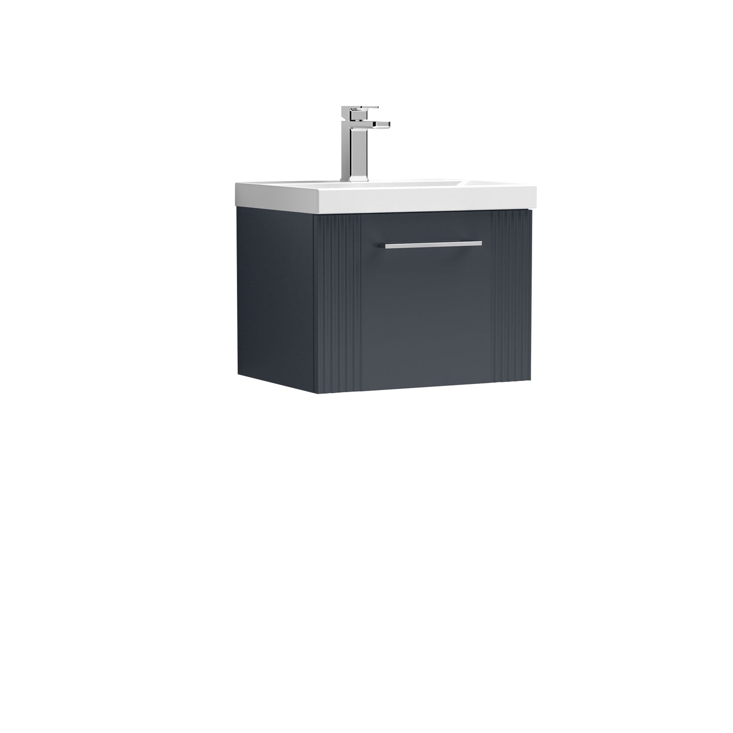 Nuie Deco 500mm Soft Black Wall Hung Single Drawer Vanity Unit with Basin With Chrome Handle