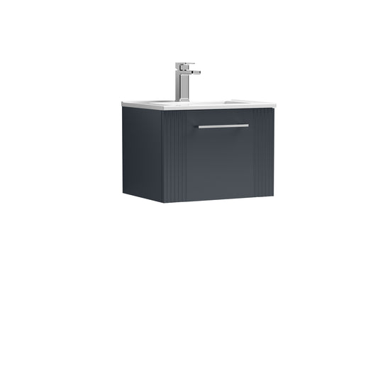 Nuie 500mm Soft Black Wall Hung Single Drawer Vanity Unit with Basin and Chrome Handle