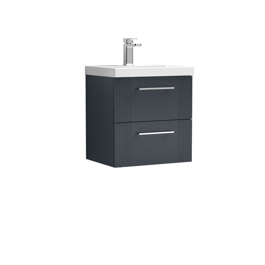Nuie 500mm Soft Black Deco Wall Hung 2-Drawer Vanity Unit & Basin With Chrome Handles