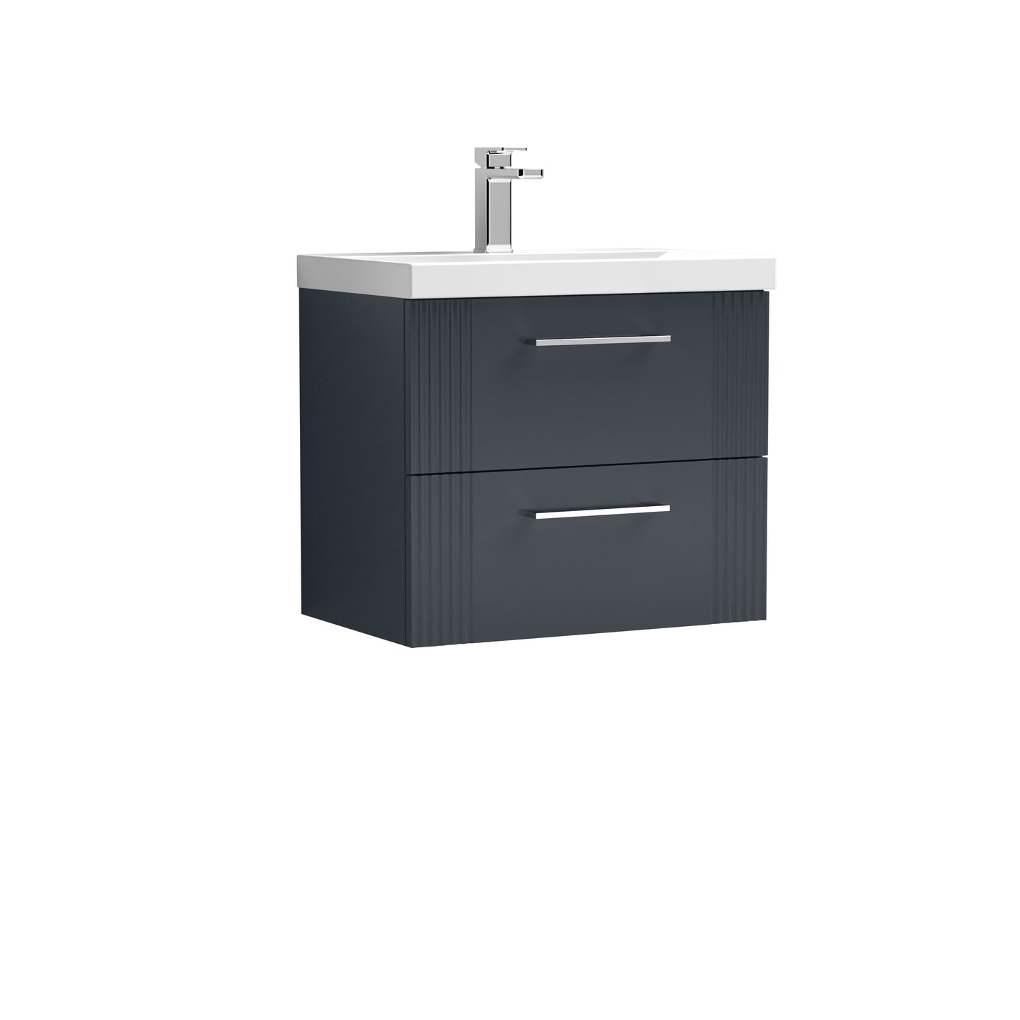 Nuie Deco 600mm Soft Black Wall Hung 2-Drawer Vanity & Basin With Chrome Handles