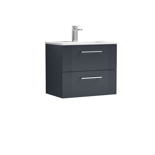 Nuie 600mm Soft Black Wall Hung 2-Drawer Vanity Unit with Basin With Handles