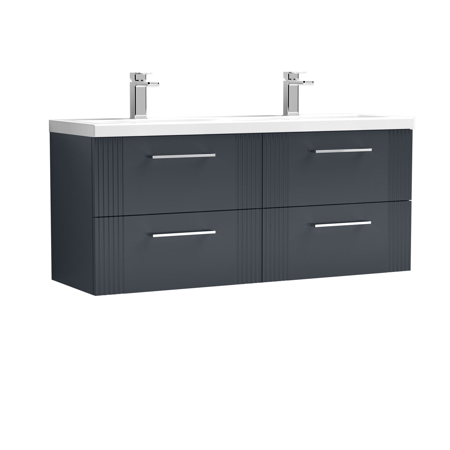 Nuie Deco 1200mm Soft Black Wall Hung 4-Drawer Vanity & Double Basin With Chrome Handles