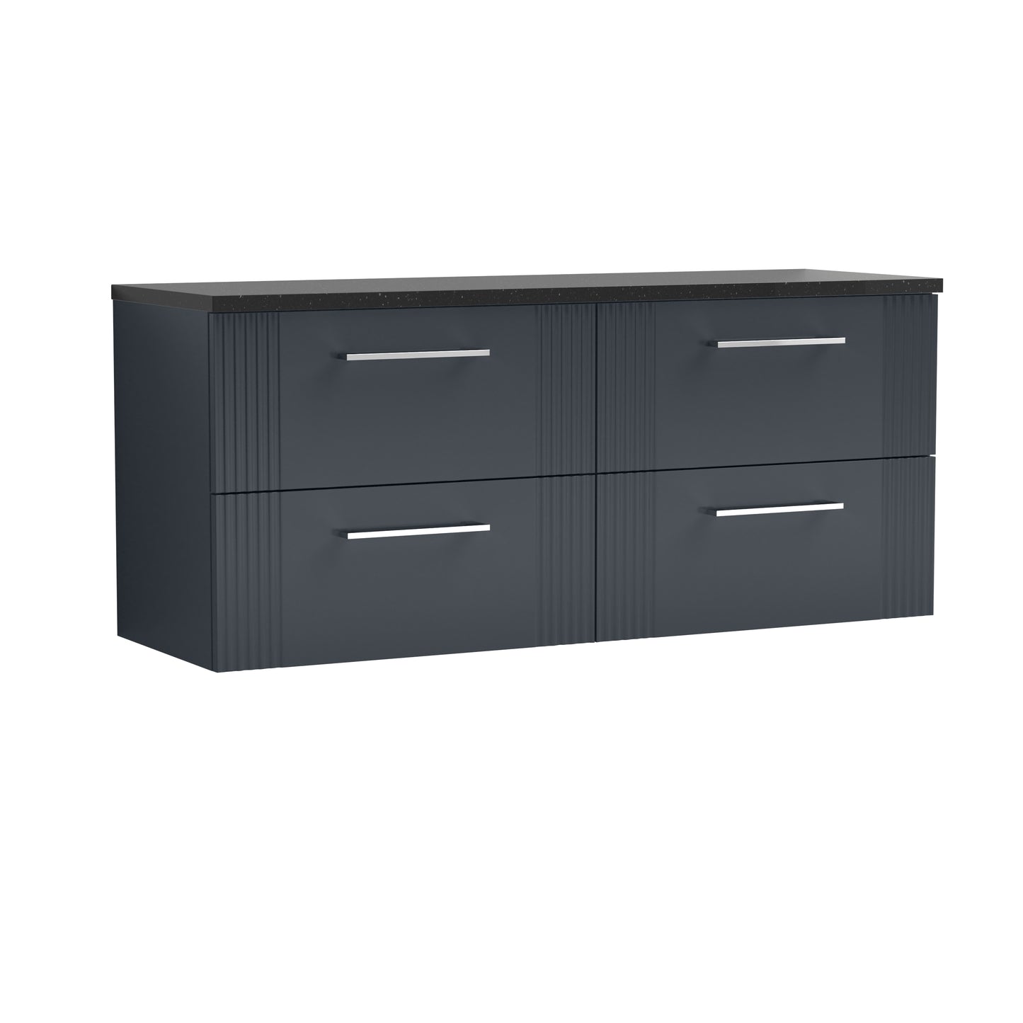 Nuie 1200mm Soft Black Part Fluted Wall Hung 4-Drawer Vanity Unit With Laminate Worktop