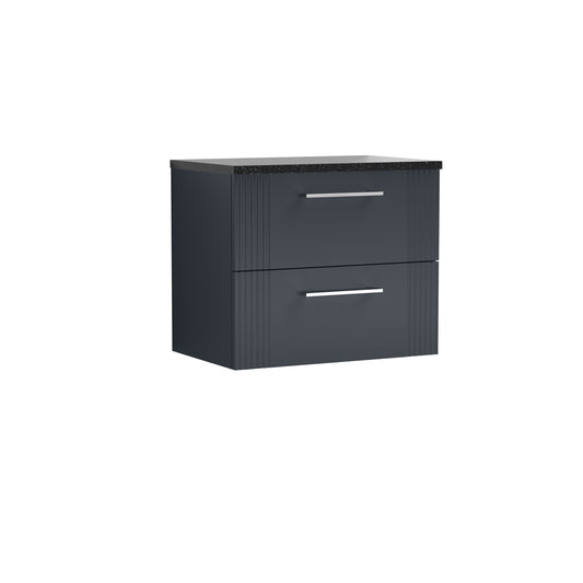 Nuie Deco 600mm Soft Black Wall Hung 2-Drawer Vanity With Laminate Top & Chrome Handles