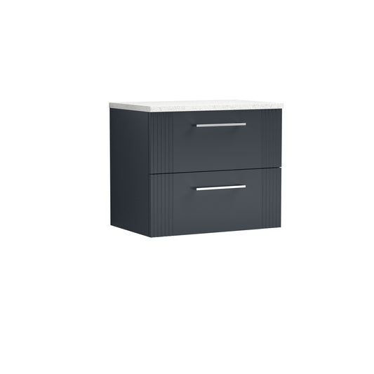 Nuie 600mm Wall Hung Soft Black 2-Drawer Vanity With Laminate Top & Chrome Handles