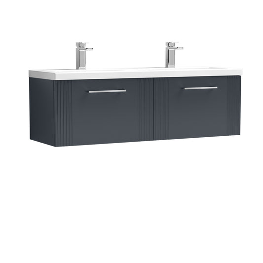 Nuie Deco 1200mm Part Fluted Wall Hung 2-Drawer Vanity & Double Basin With Chrome Handles