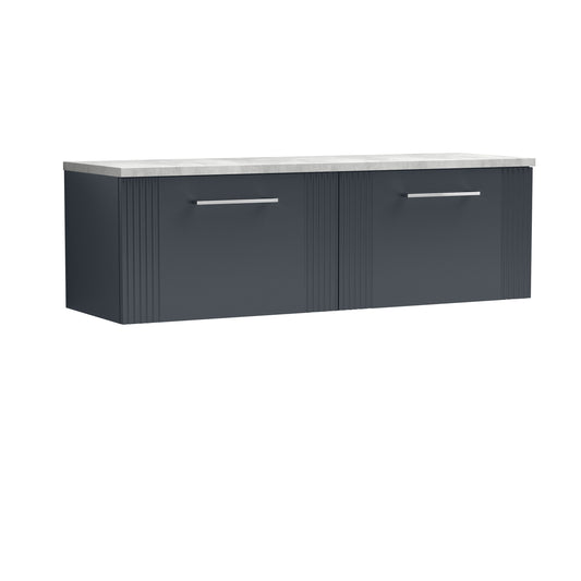 Nuie 1200mm Wall Hung Soft Black Part Fluted 2-Drawer Vanity Unit With Laminate Worktop