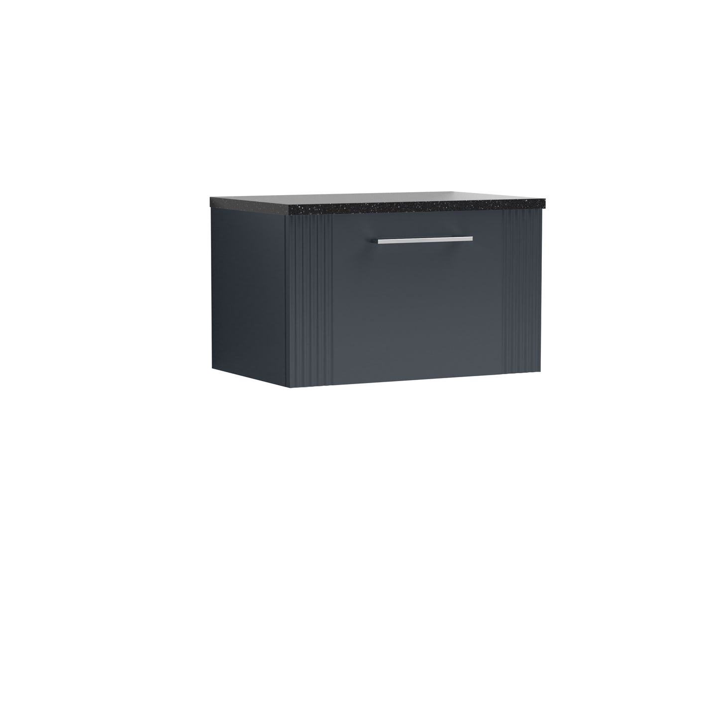 Nuie Deco 600mm Soft Black Wall Hung Single Drawer Vanity With Laminate Top & Chrome Handles