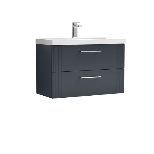 Nuie 800mm Soft Black Part Fluted Wall Hung 2-Drawer Vanity Unit & Basin with Chrome Handles