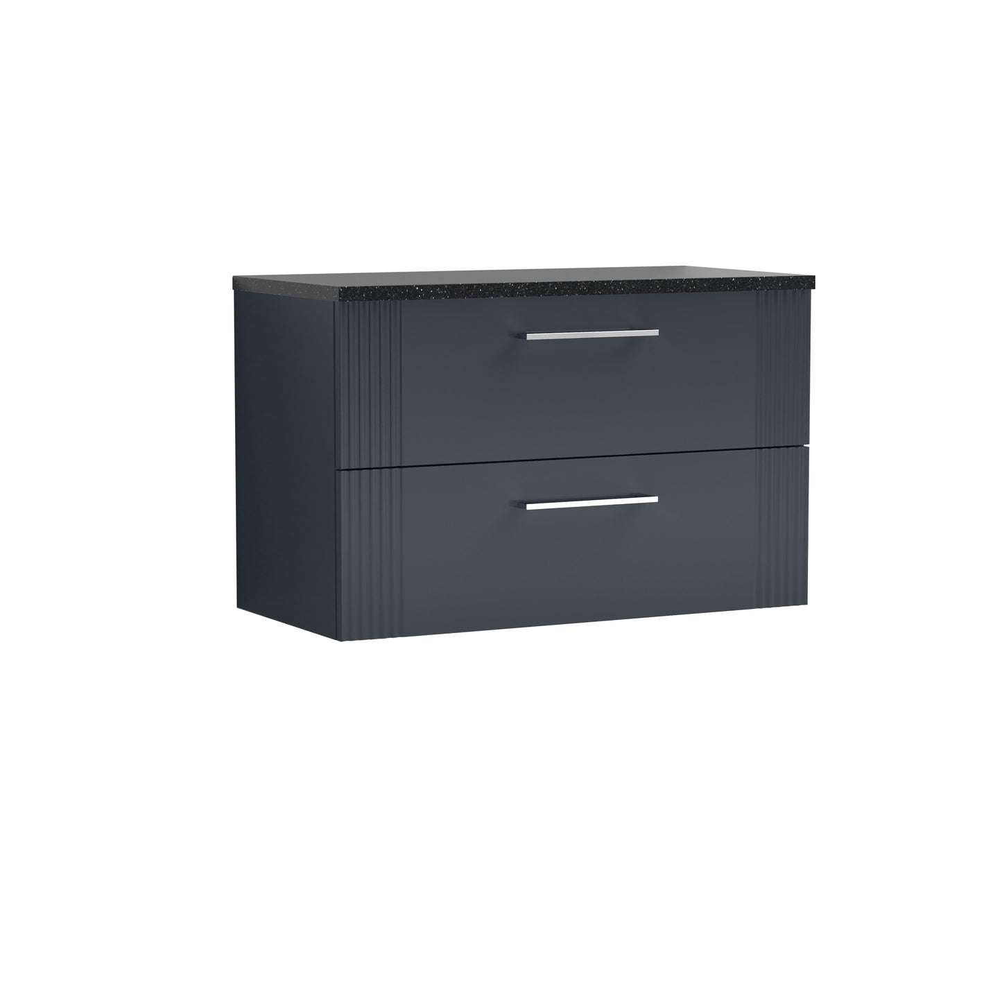 Nuie 800mm Soft Black Fluted Wall Hung 2-Drawer Vanity With Laminate Top & Chrome Handles