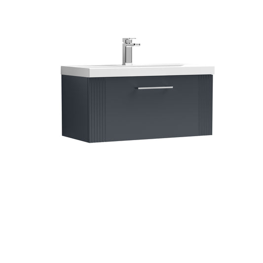 Nuie Deco 800mm Soft Black Wall Hung Single Drawer Vanity & Basin With Chrome Handle