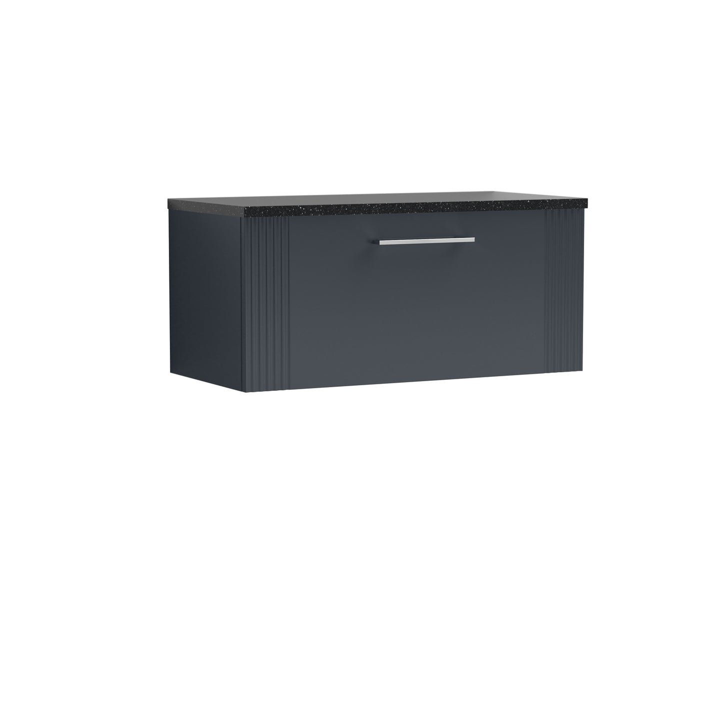 Nuie Deco 800mm Soft Black Wall Hung Single Drawer Vanity Unit With Laminate Top & Chrome Handles