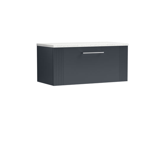 Nuie 805mm Soft Black Wall Hung Single Drawer Vanity & Laminate Top With Chrome Handles