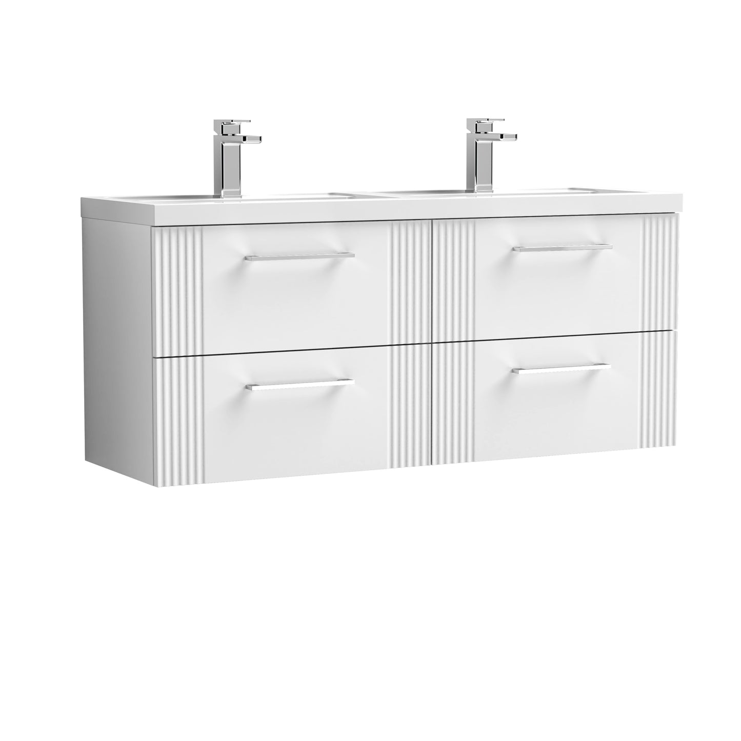 Nuie Deco 1200mm Wall Hung 4-Drawer Vanity Unit with Double Basin & Chrome Handles