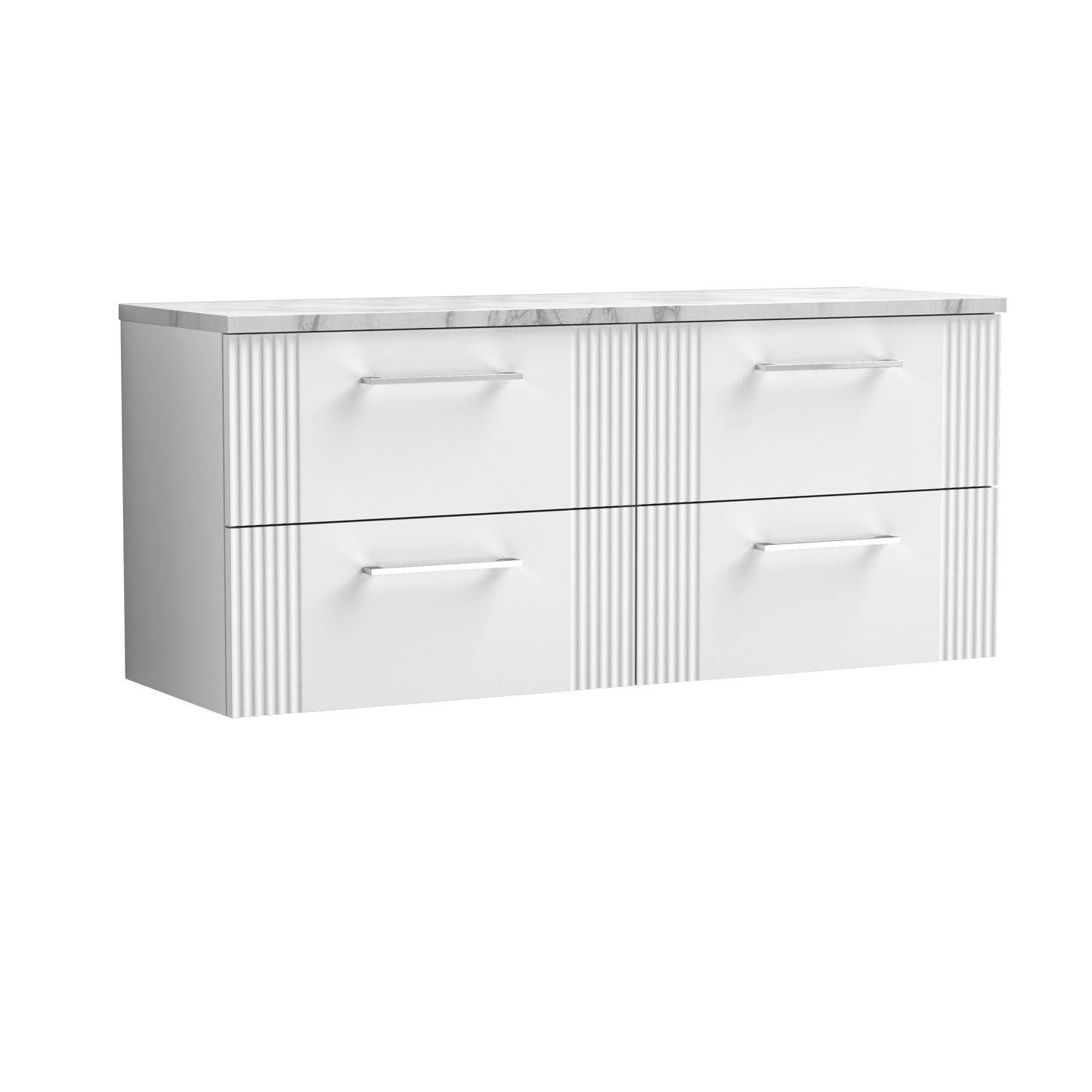 Nuie 1200mm Part Fluted Wall Hung 4-Drawer Vanity Unit With Laminate Worktop