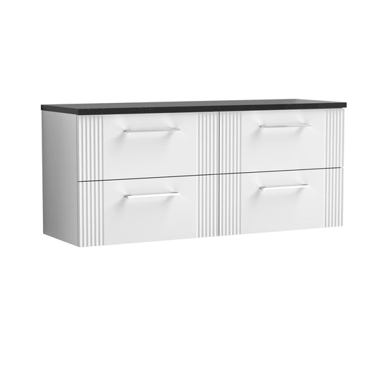 Nuie 1200mm Satin White Part Fluted Wall Hung Vanity Unit With Laminate Worktop