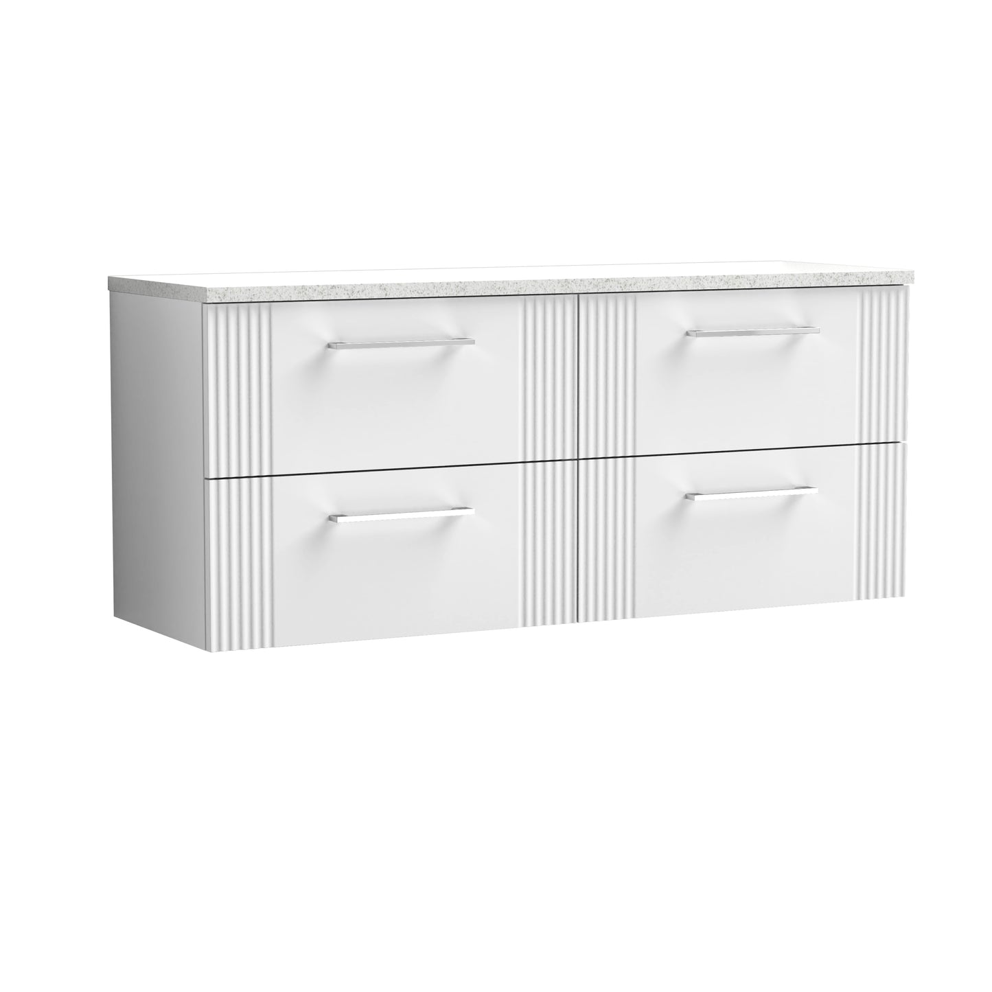 Nuie 1200mm 4-Drawer Part Fluted Satin White Wall Hung Vanity Unit With Laminate Worktop