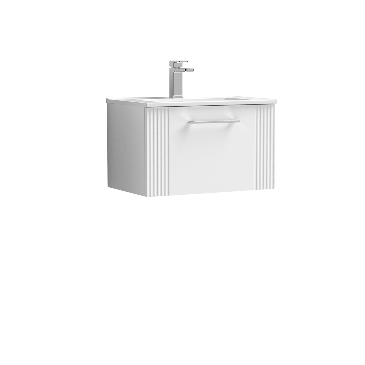 Nuie Deco 600mm Wall Hung Single Drawer Vanity Unit With Basin & Chrome Handle