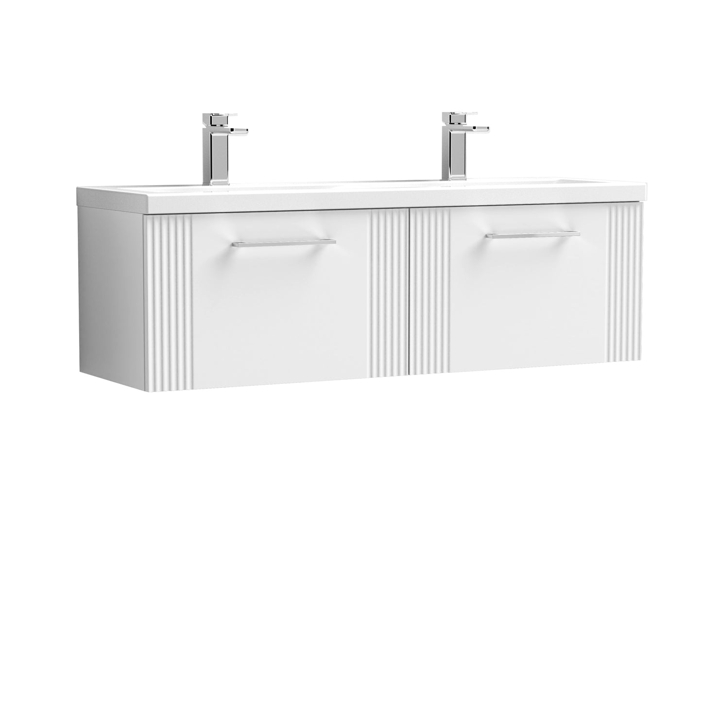 Nuie 1200mm Part Fluted Wall Hung 2-Drawer Vanity Unit & Double Basin With Chrome Handles