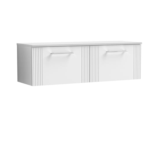 Nuie Deco 1200mm Part Fluted Wall Hung 2-Drawer Vanity & Worktop With Chrome Handles