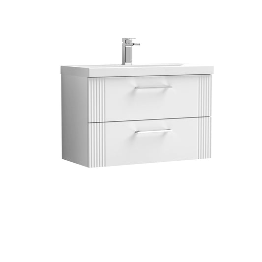 Nuie 800mm Satin White Wall Hung 2-Drawer Vanity Unit with Basin & Chrome Handles