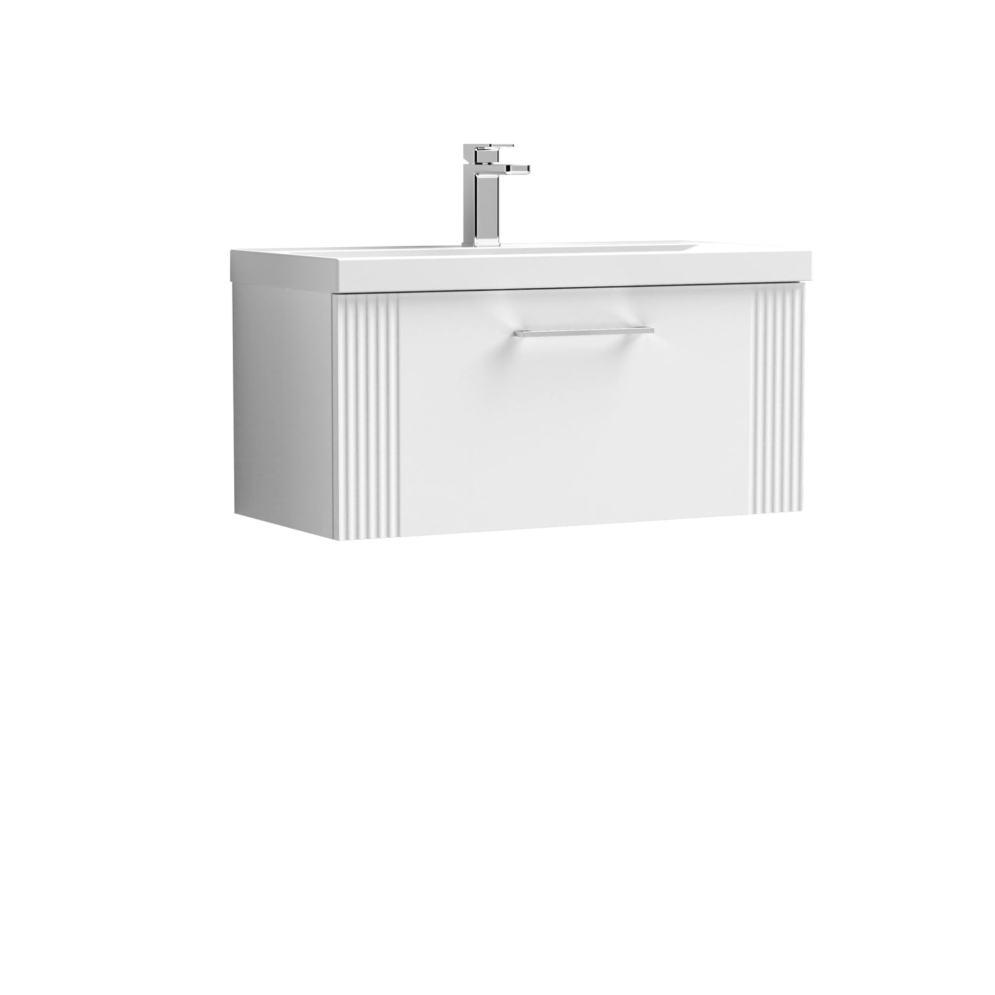 Nuie 800mm Satin White Wall Hung Single Drawer Vanity Unit With Basin & Chrome Handle