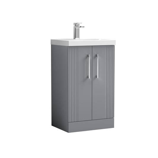 Nuie Deco 500mm Satin Grey Floor Standing 2 Door Vanity Unit & Basin With Chrome Handles