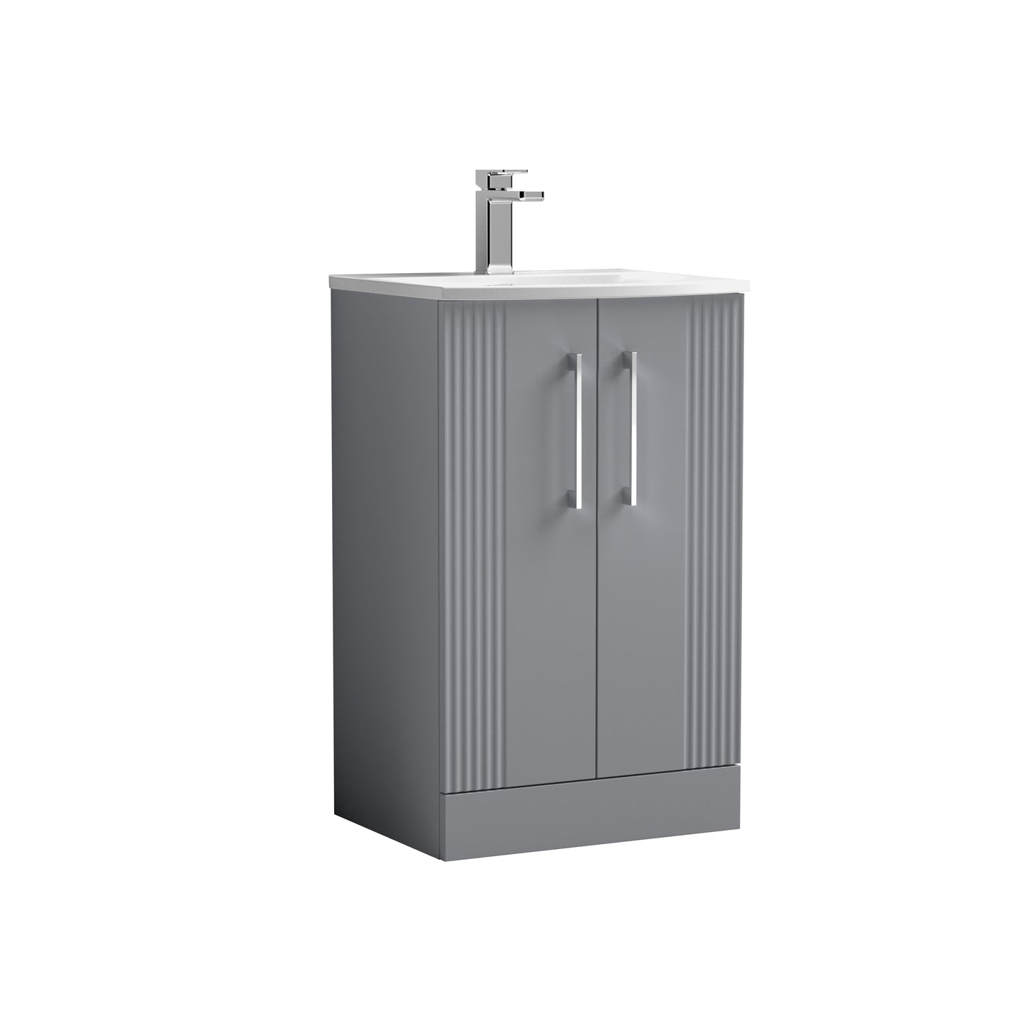 Nuie 500mm Satin Grey Fluted Floor Standing 2-Door Vanity Unit & Basin With Chrome Handles