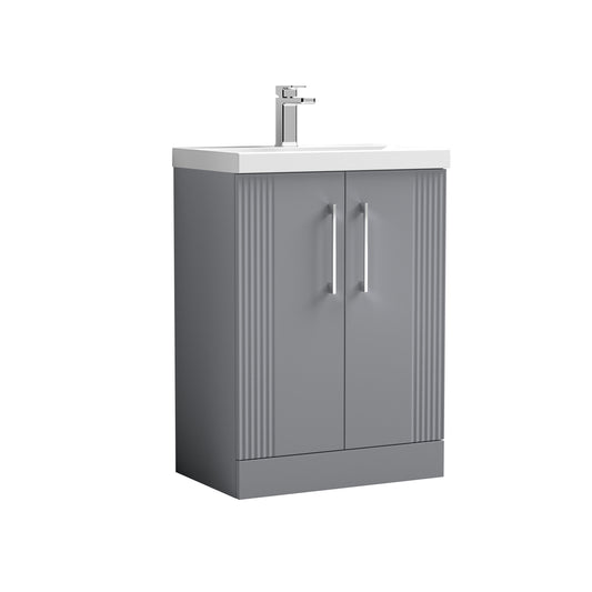 Nuie 600mm Satin Grey Floor Standing 2 Door Vanity Unit With Basin With Chrome Handles