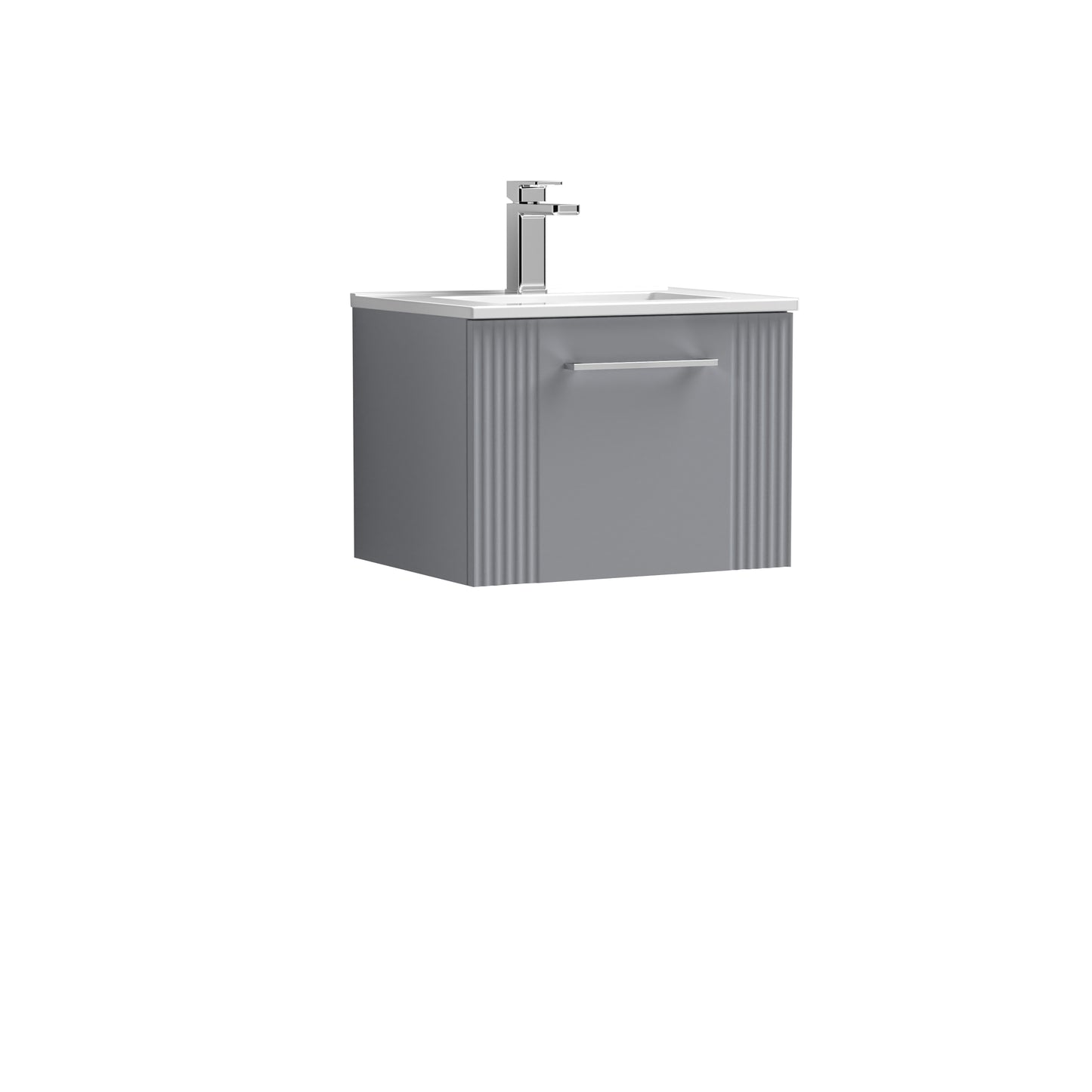 Nuie Deco 500mm Satin Grey Wall Hung Single Drawer Vanity Unit & Basin With Chrome Handle