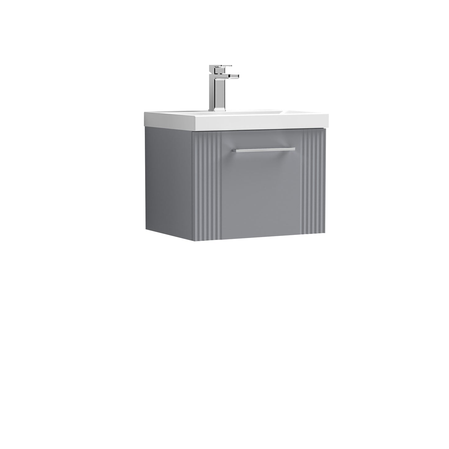 Nuie 500mm Deco Satin Grey Wall Hung Single Drawer Vanity Unit with Basin With Chrome Handle