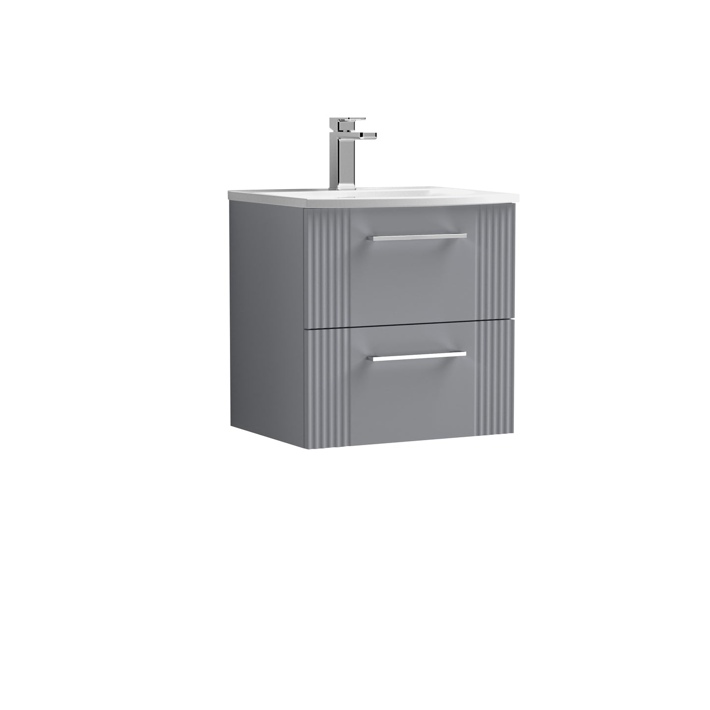 Nuie Deco 500mm Satin Grey Wall Hung 2-Drawer Vanity Unit with Curved Basin