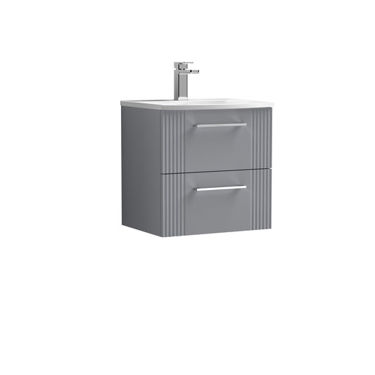 Nuie Deco 500mm Satin Grey Wall Hung 2-Drawer Vanity Unit with Curved Basin